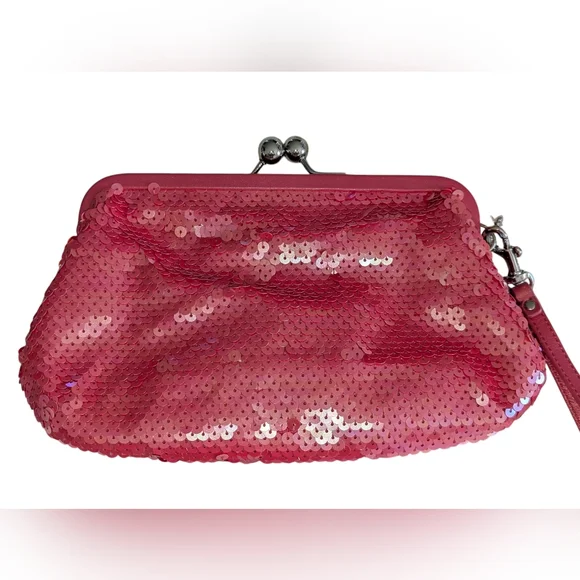 Coach Raspberry Pink Sequin Kisslock Clutch - Limited Edition